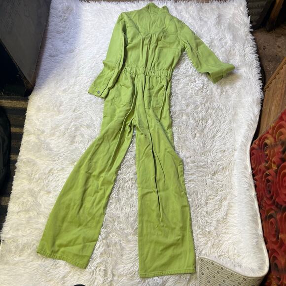 Forever 21 womens Denim jean jumpsuit lime green zipper Large - Picture 4 of 4